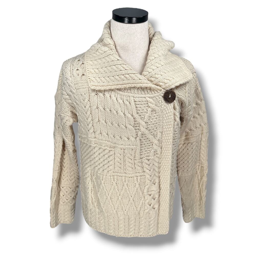 Standun Wrap Cardigan Sweater Women’s Medium Cream Ivory‎ Ireland Merino Wool